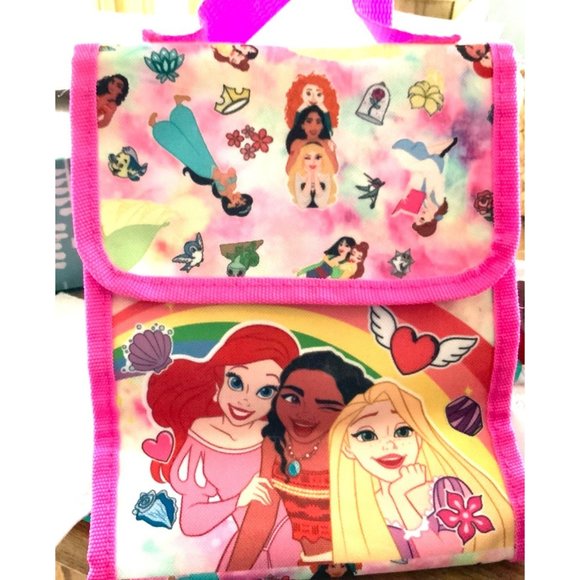 Disney Princess Lined Insulated Lunch Bag Barbie Pink Ariel Moana Rapunzel - Picture 1 of 8